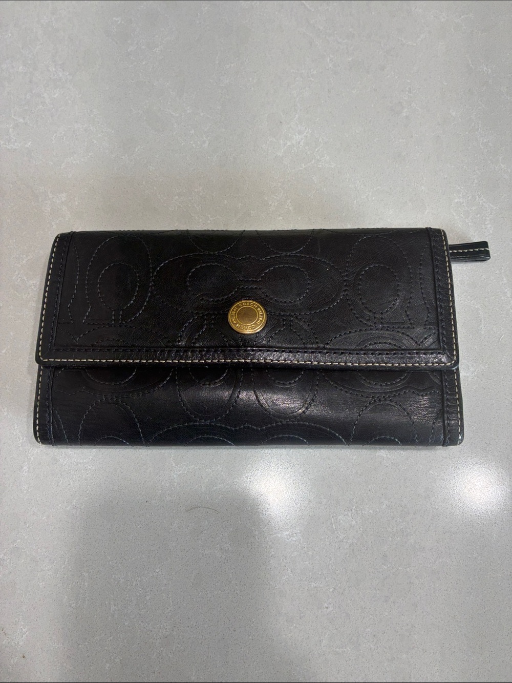 Coach Black Quilted Leather Snap Wallet with Gold-Tone Button